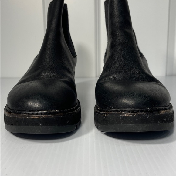 Eileen Fisher Chelsea Wedge Washed Leather Bootie Sz 11 Black Wool Elastic Side - Picture 5 of 13